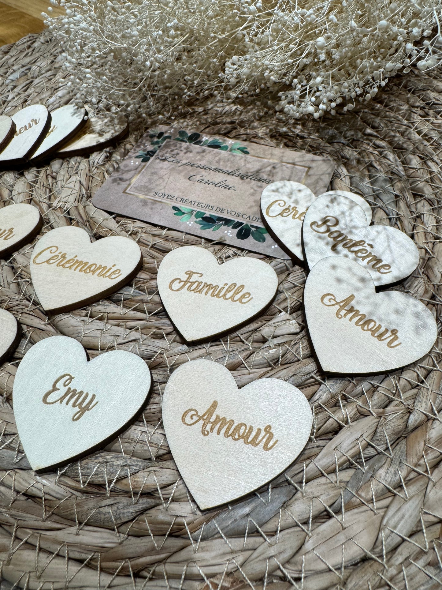 Coeur en bois décoration table