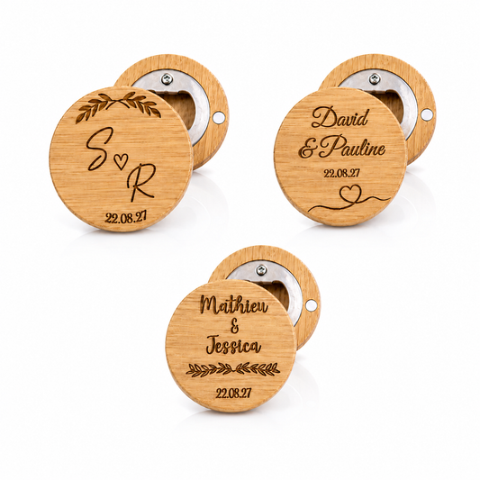 Décapsuleur aimanté rond en bois