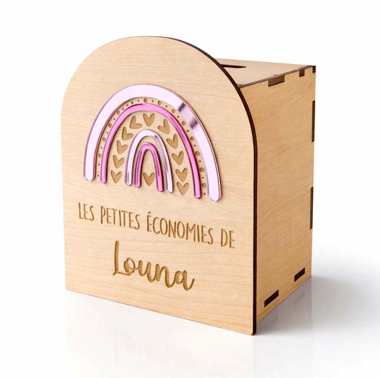 Tirelire en bois , personnalisée , décoration arc en ciel 