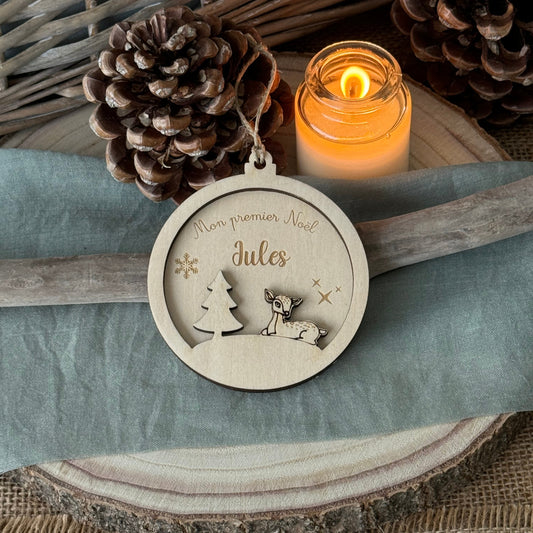 boule de noël en bois personnalisable avec prénom de l'enfant - mon premier Noël