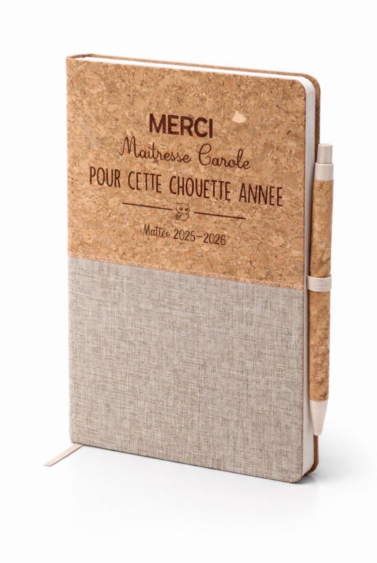 Carnet gravé personnalisé pour dire merci aux maîtresses, maîtres, ATSEM... idée cadeau fin d'année scolaire