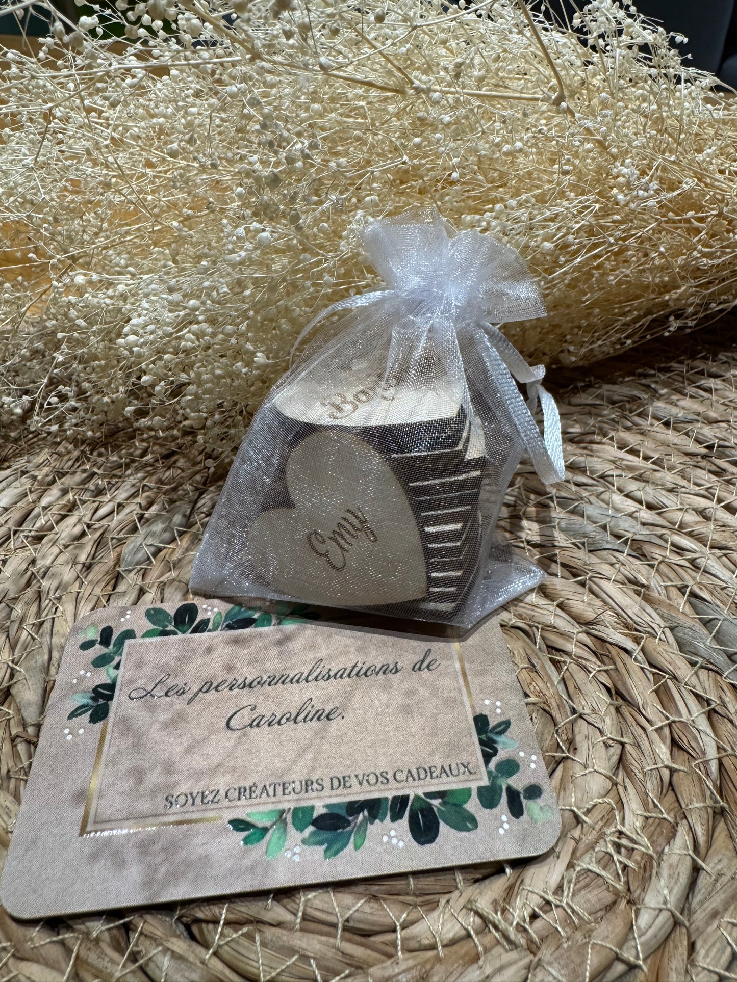 Coeur en bois décoration table