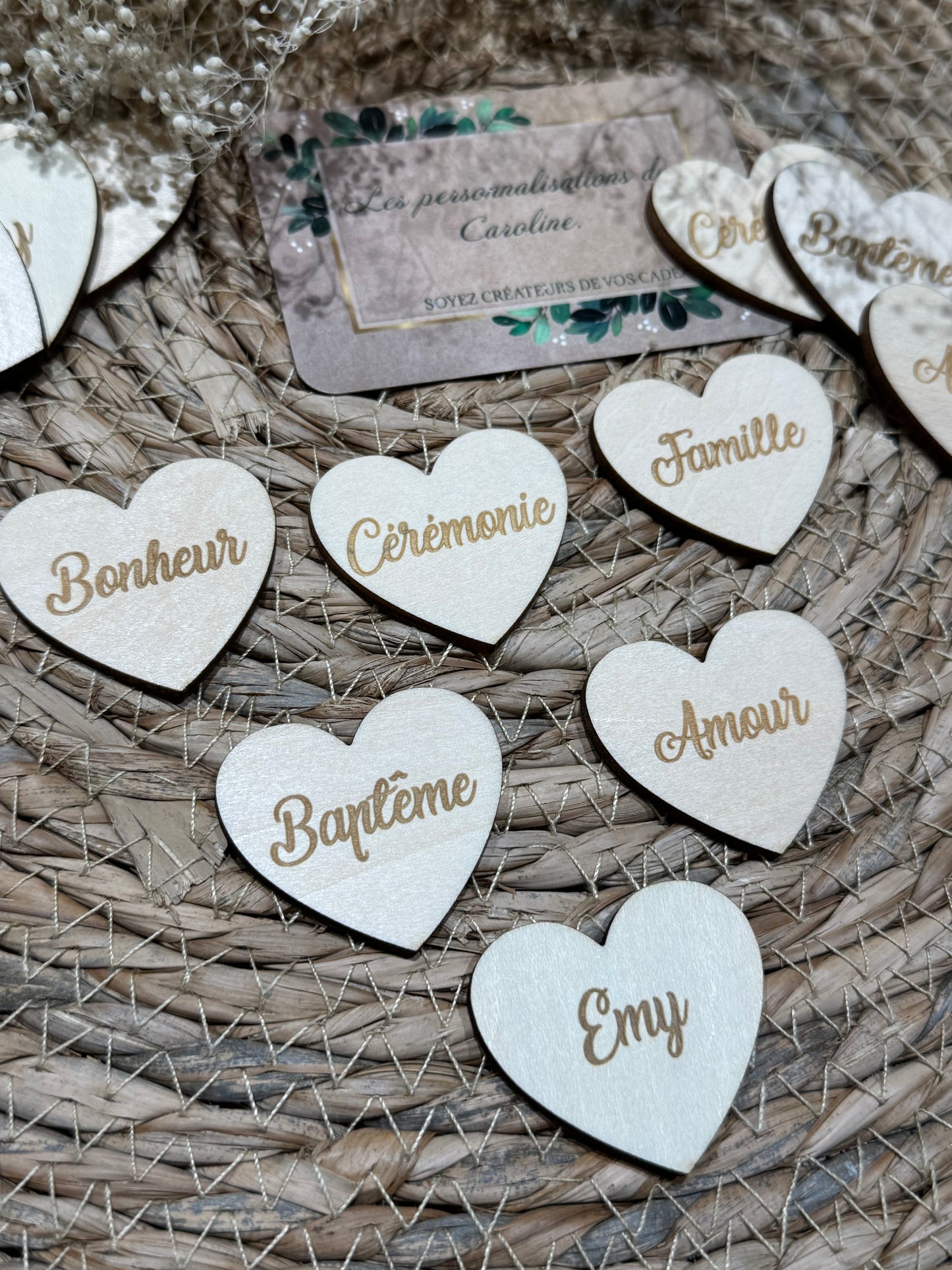 Coeur en bois décoration table