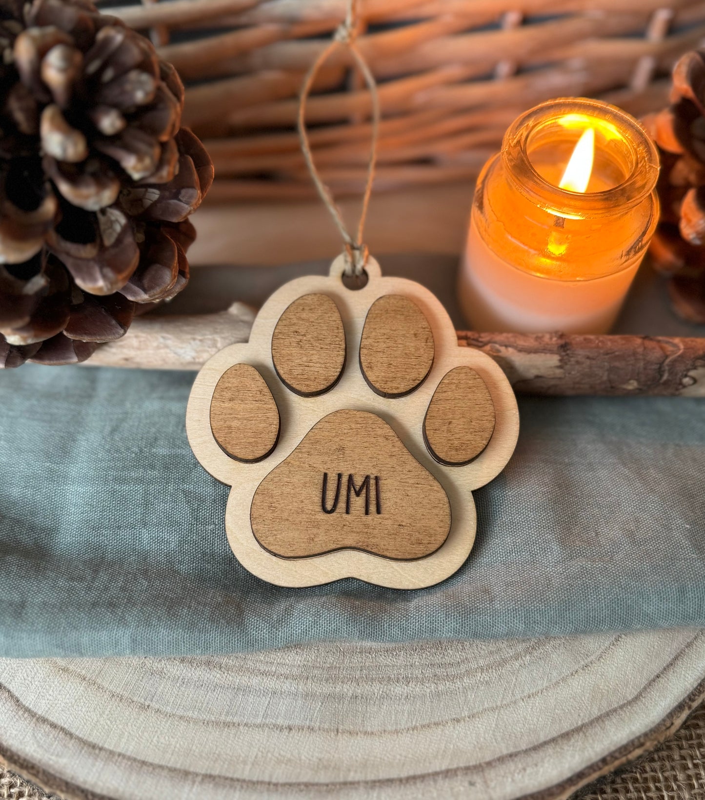 suspension empreinte de patte personnalisée pour chien ou chat avec prénom gravé