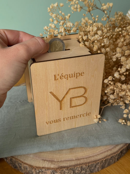 Tirelire en bois personnalisée pour pourboires